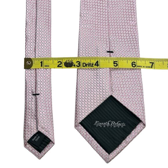 Kenneth Roberts Platinum Silk Necktie Pink Geometric Shimmer Modern Office Tie - Picture 8 of 9